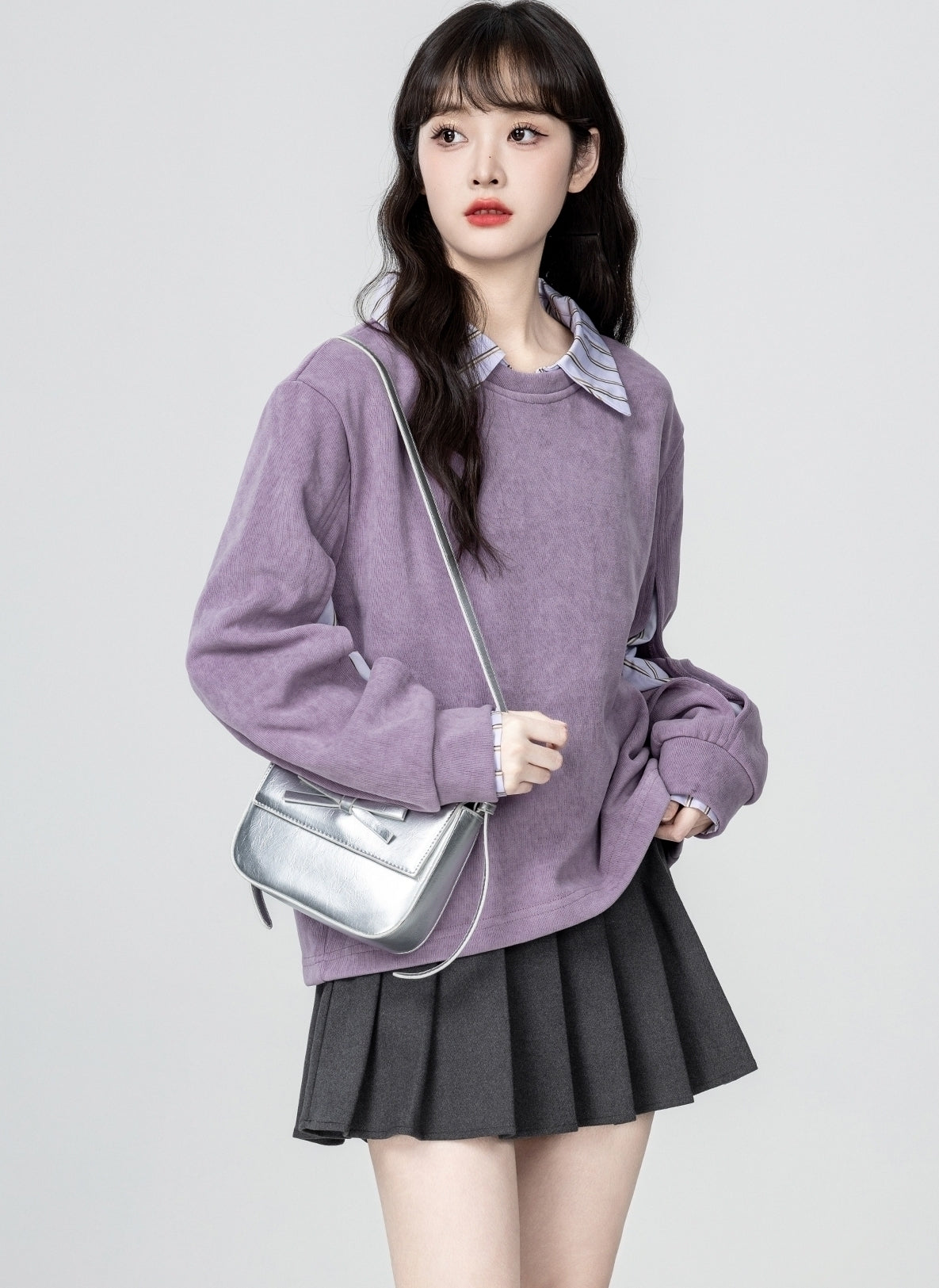 Purple Vintage Collared Sweatshirt Pullover Top