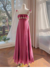 Purple Vintage Lace Trim Ruffle Maxi Dress