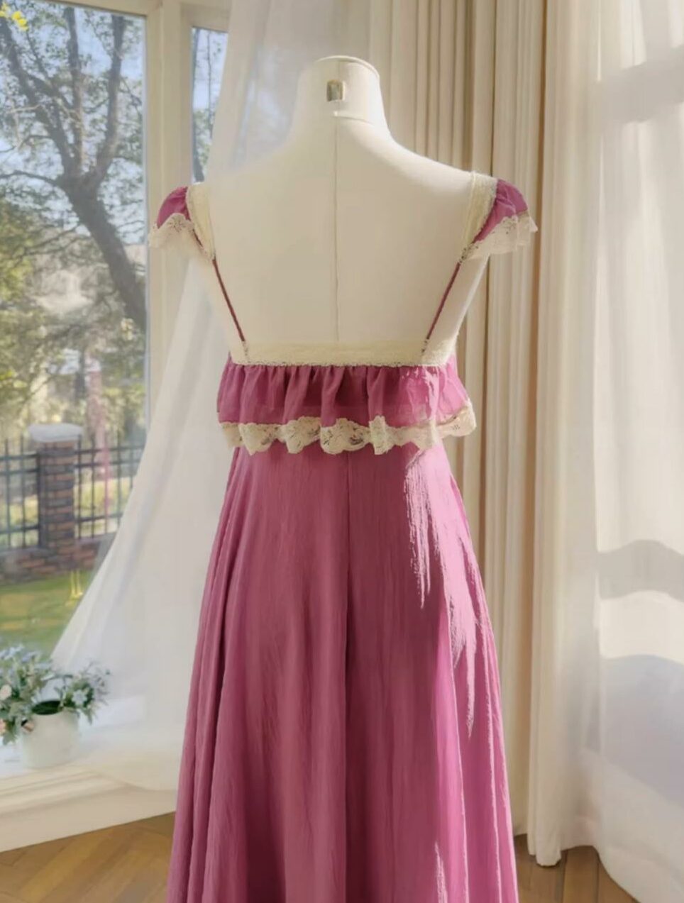 Purple Vintage Lace Trim Ruffle Maxi Dress
