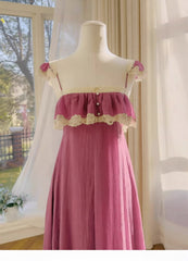 Purple Vintage Lace Trim Ruffle Maxi Dress