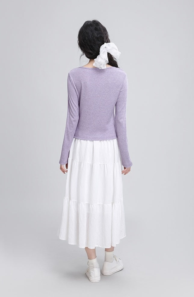 Purple Vneck Slim Knit Top
