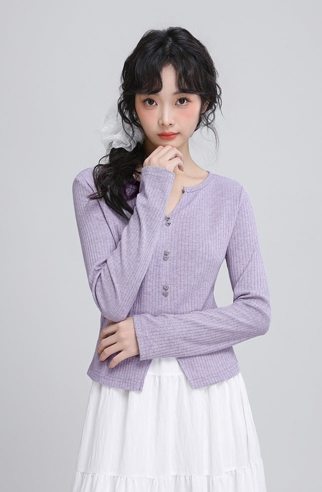 Purple Vneck Slim Knit Top