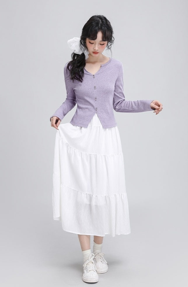 Purple Vneck Slim Knit Top