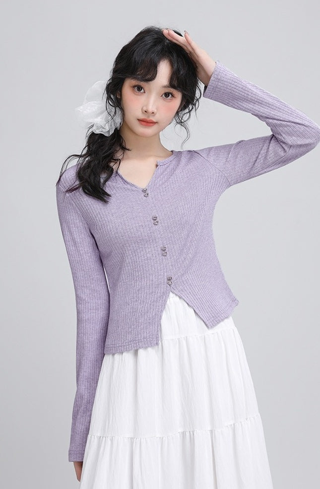 Purple Vneck Slim Knit Top