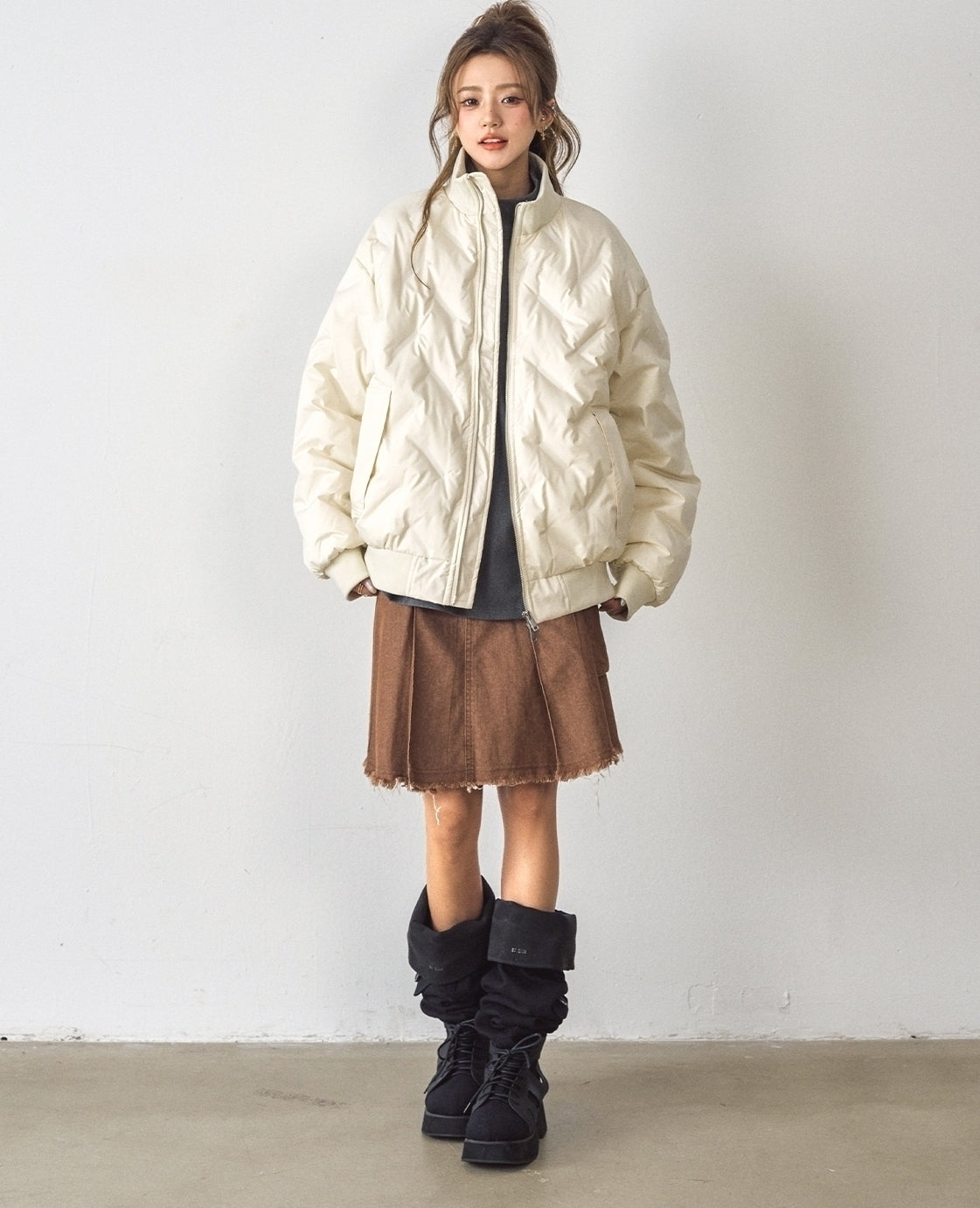 Stand Collar Quilted Puffer Jacket Warm Short Coat