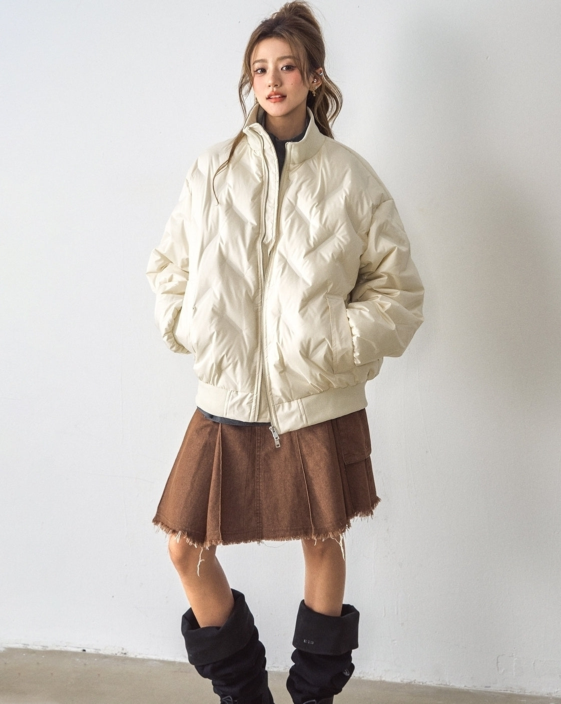 Stand Collar Quilted Puffer Jacket Warm Short Coat