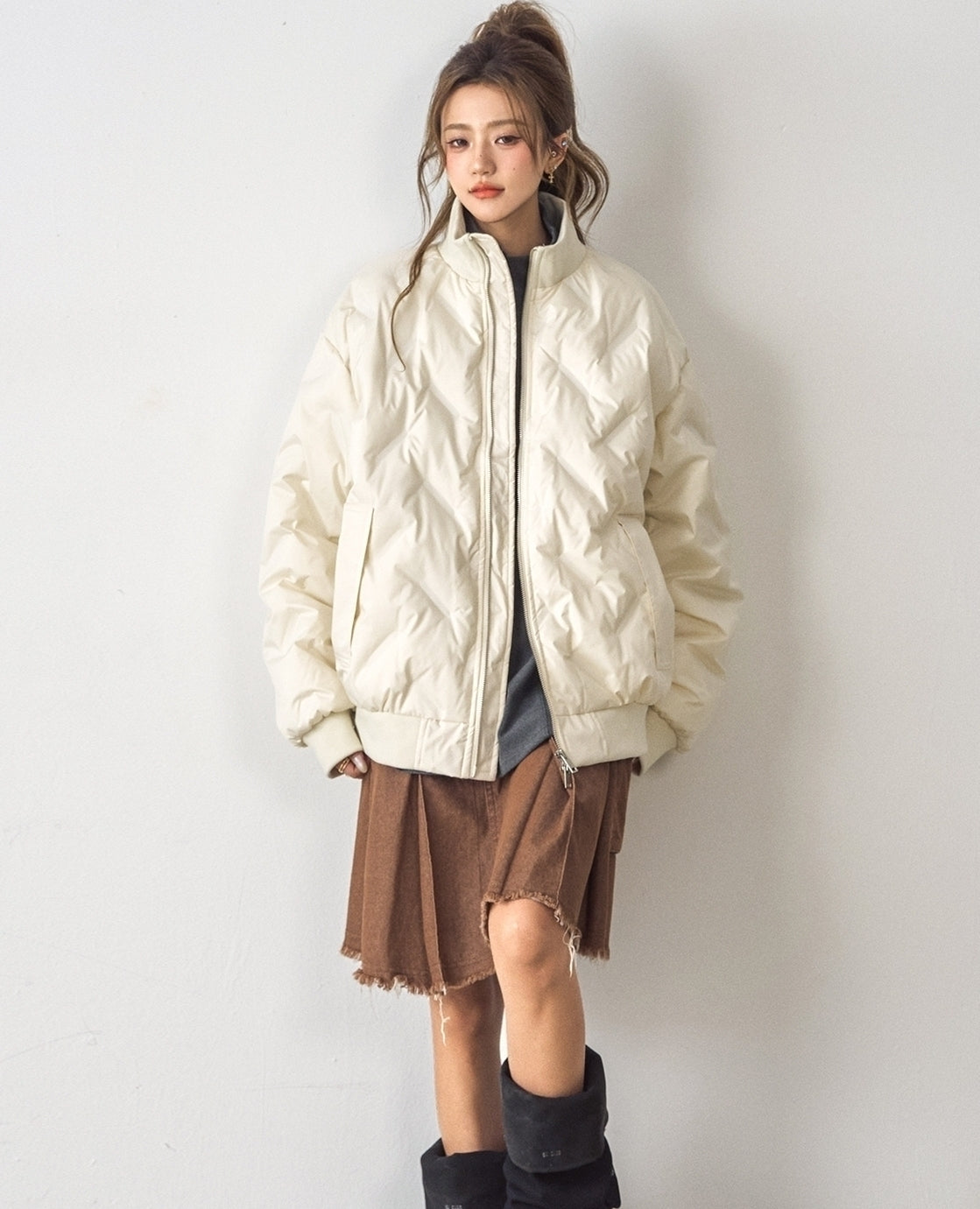 Stand Collar Quilted Puffer Jacket Warm Short Coat
