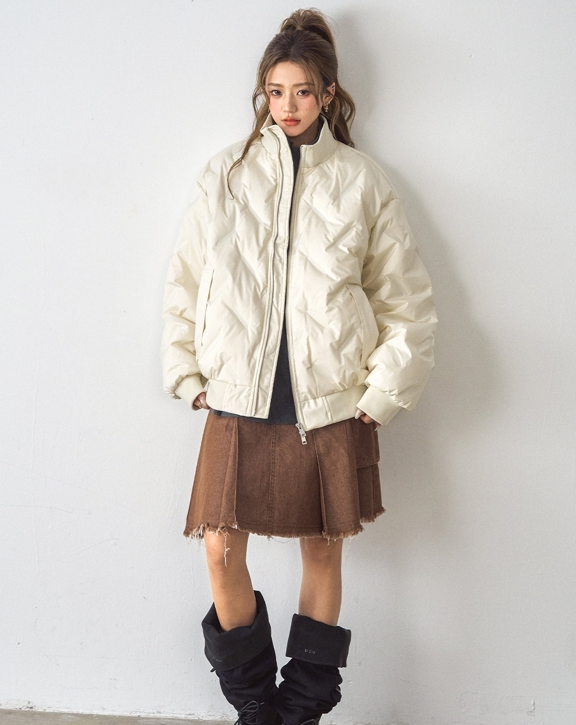 Stand Collar Quilted Puffer Jacket Warm Short Coat