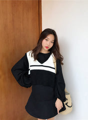 Black And White Sleeveless Knit Vest