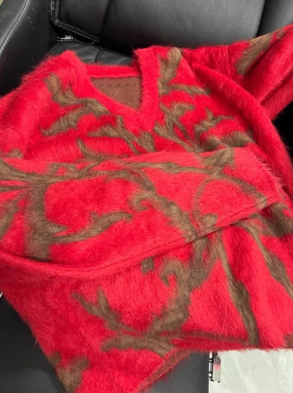 Red Abstract Pattern Cozy Sweater