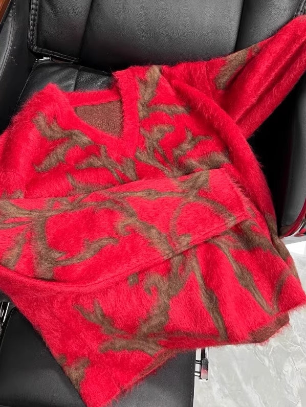 Red Abstract Pattern Cozy Sweater