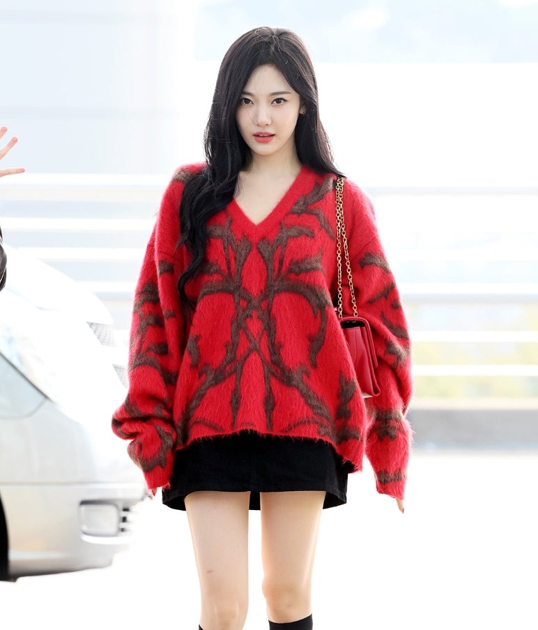 Red Abstract Pattern Cozy Sweater