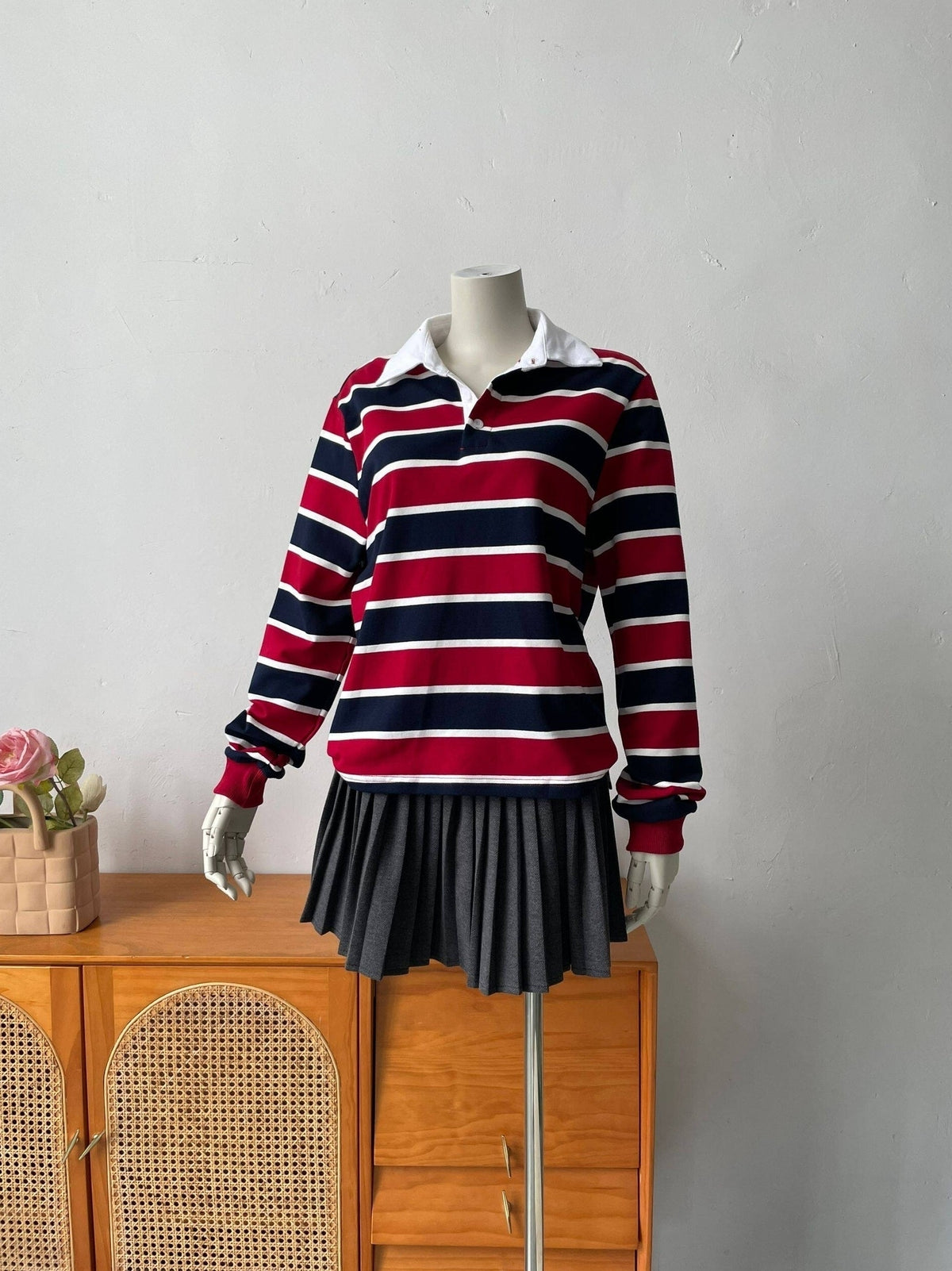 Red And Blue Stripes Long Sleeve Polo