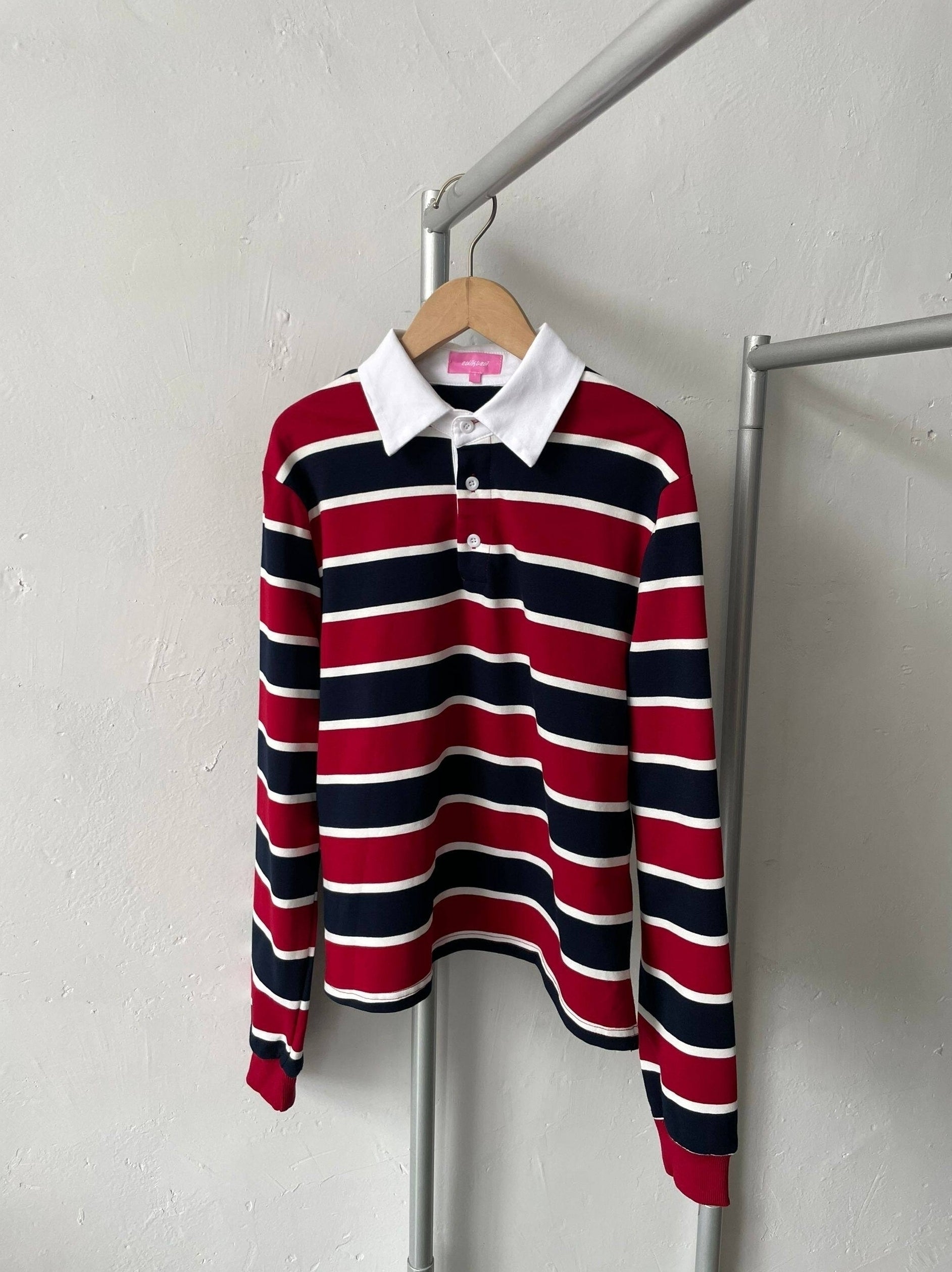 Red And Blue Stripes Long Sleeve Polo
