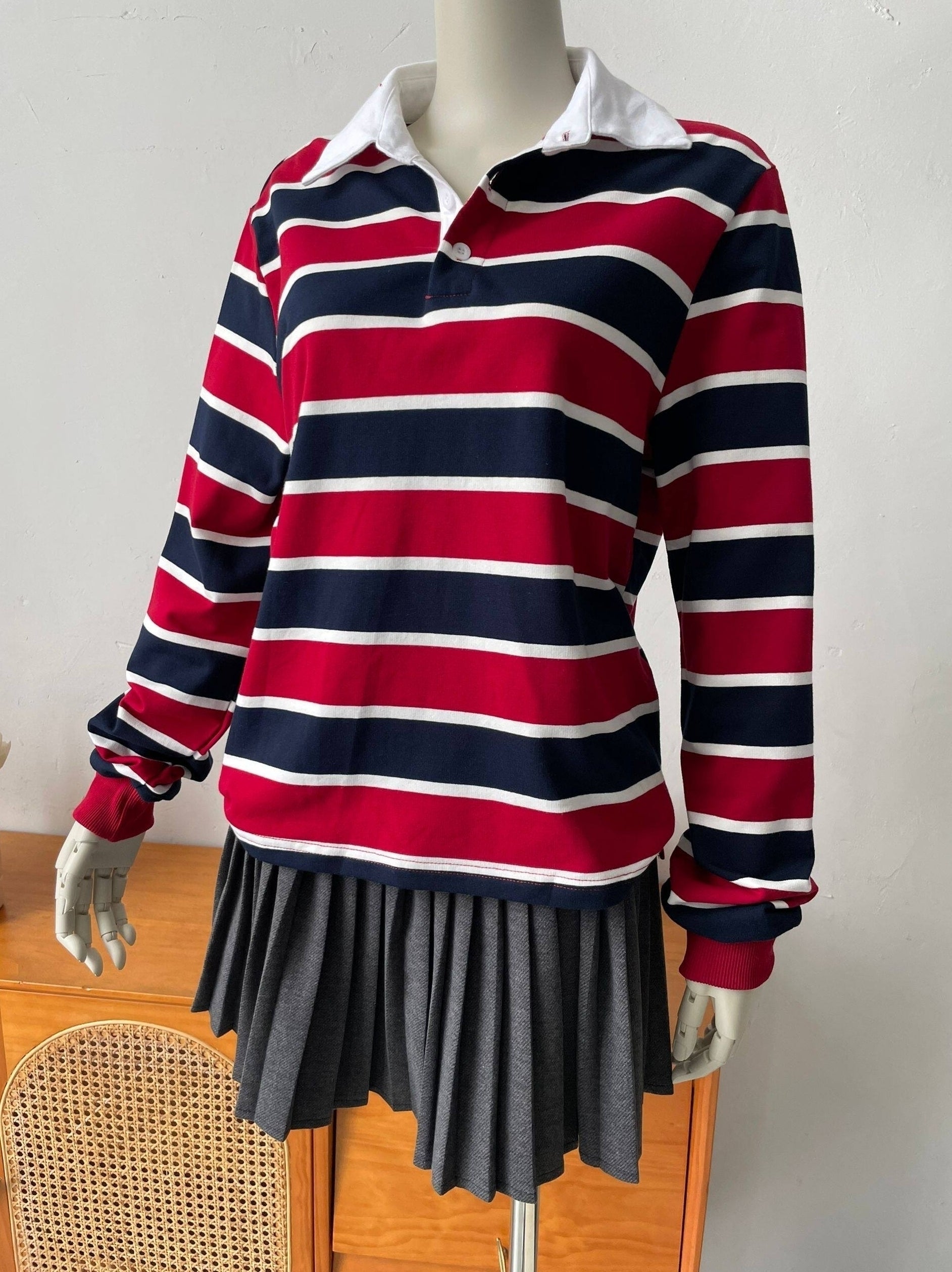 Red And Blue Stripes Long Sleeve Polo