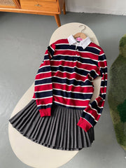 Red And Blue Stripes Long Sleeve Polo