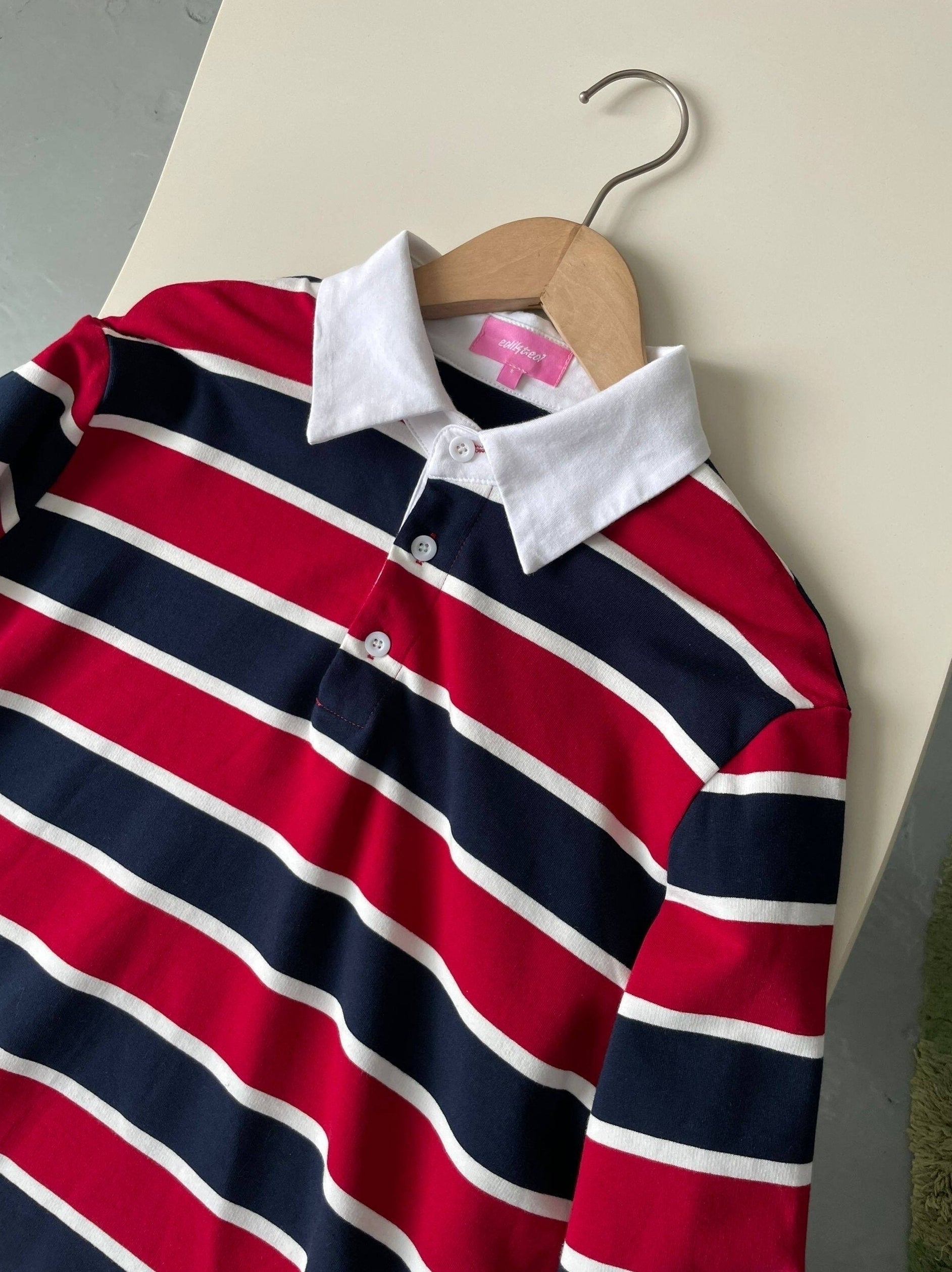 Red And Blue Stripes Long Sleeve Polo