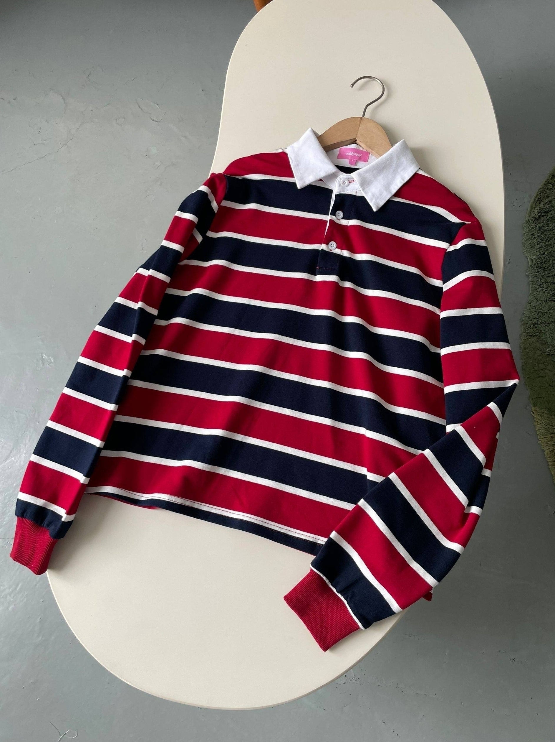 Red And Blue Stripes Long Sleeve Polo