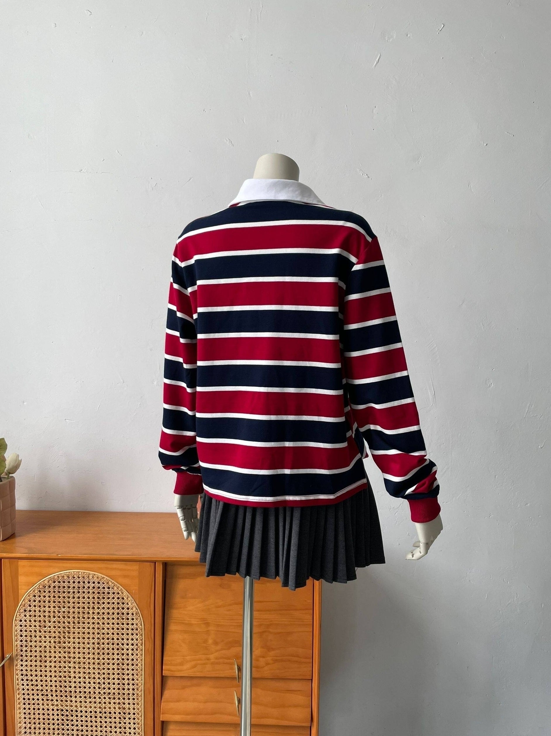 Red And Blue Stripes Long Sleeve Polo