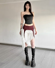 Red And White Lace Layered Skirt