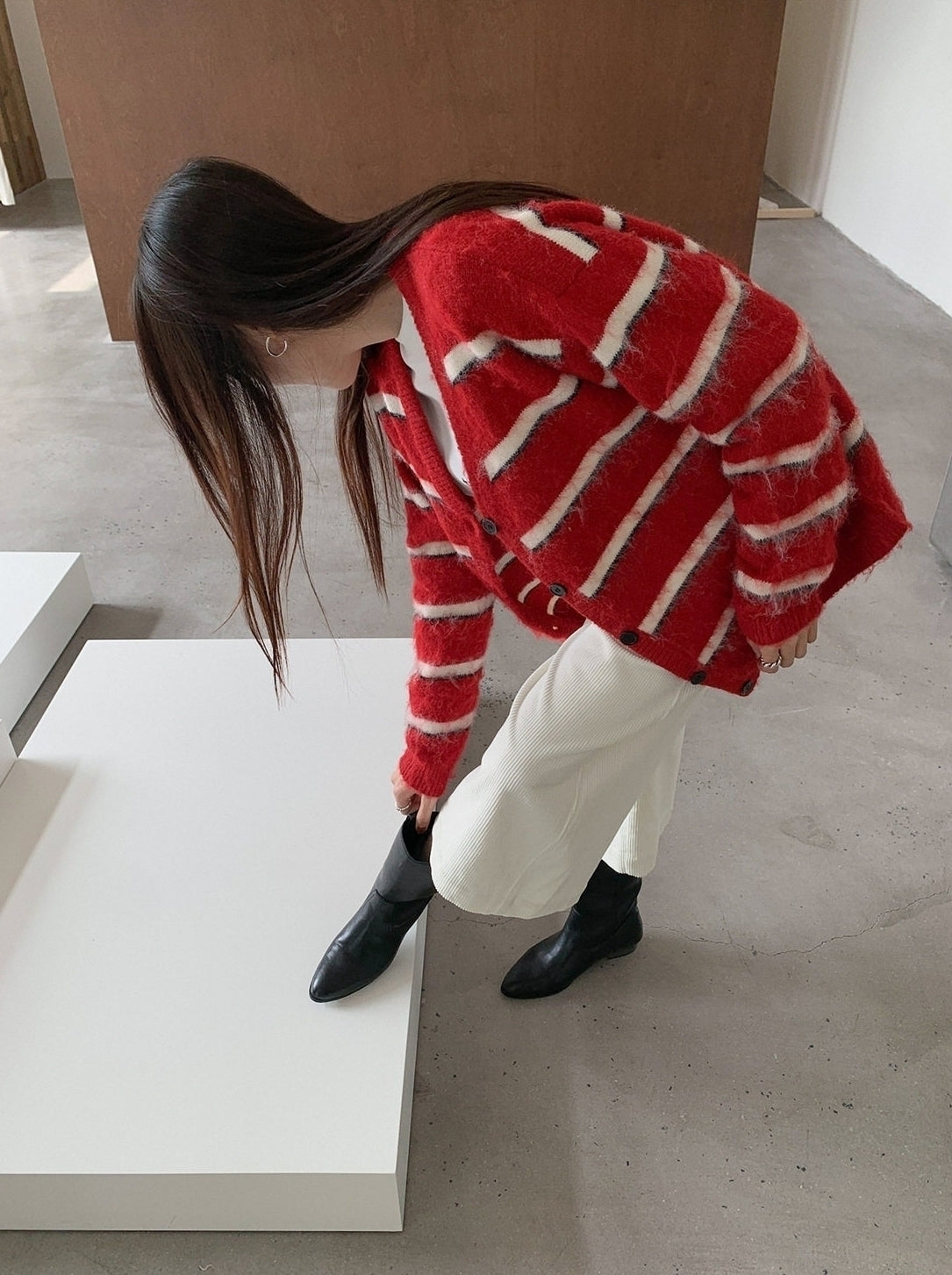 Red And White Stripes Mohair Cardigan