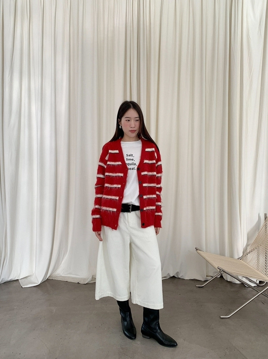 Red And White Stripes Mohair Cardigan