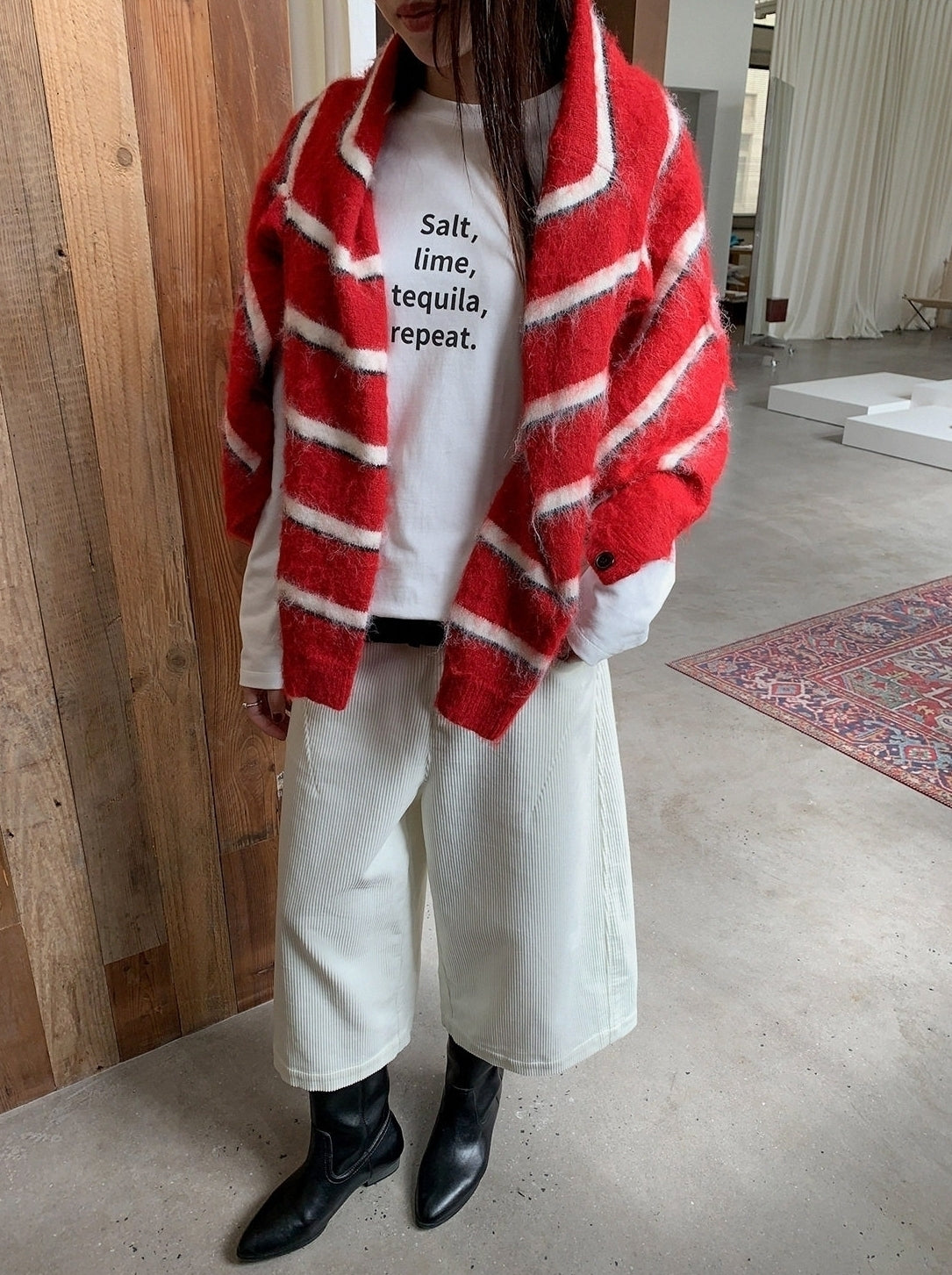 Red And White Stripes Mohair Cardigan
