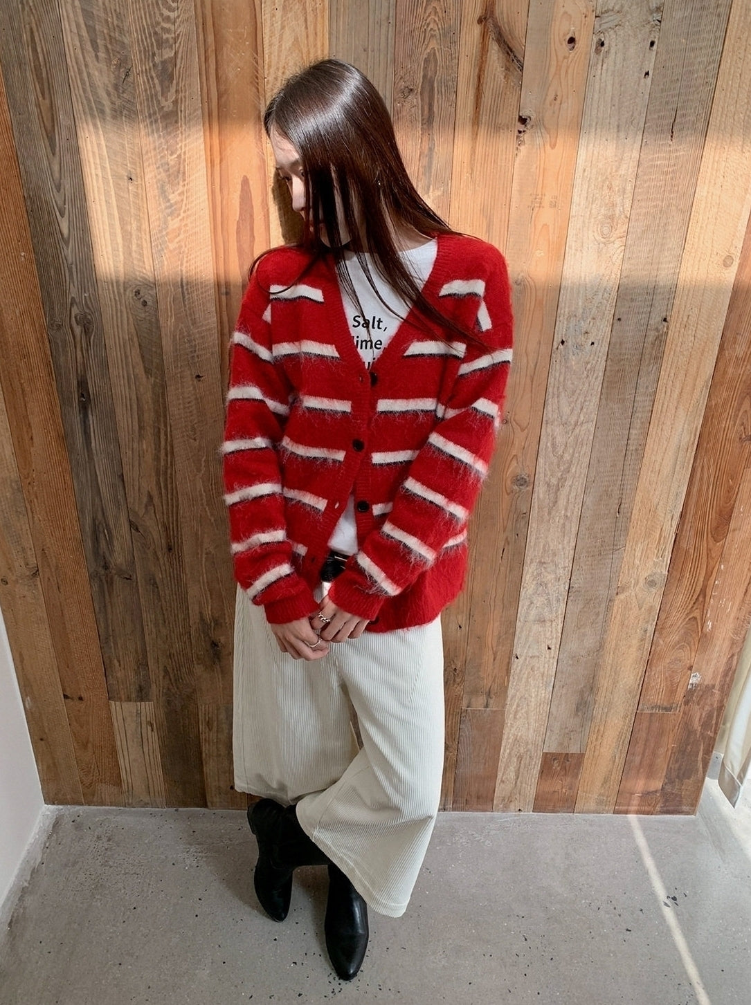 Red And White Stripes Mohair Cardigan