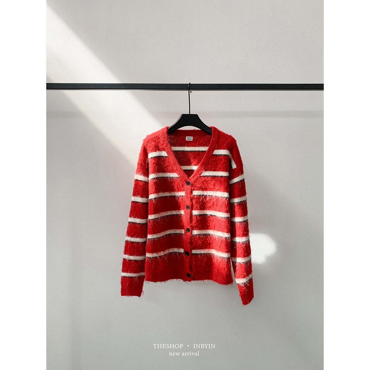 Red And White Stripes Mohair Cardigan