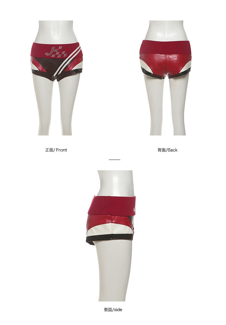 Red Asymmetric Stripe Panel Shorts