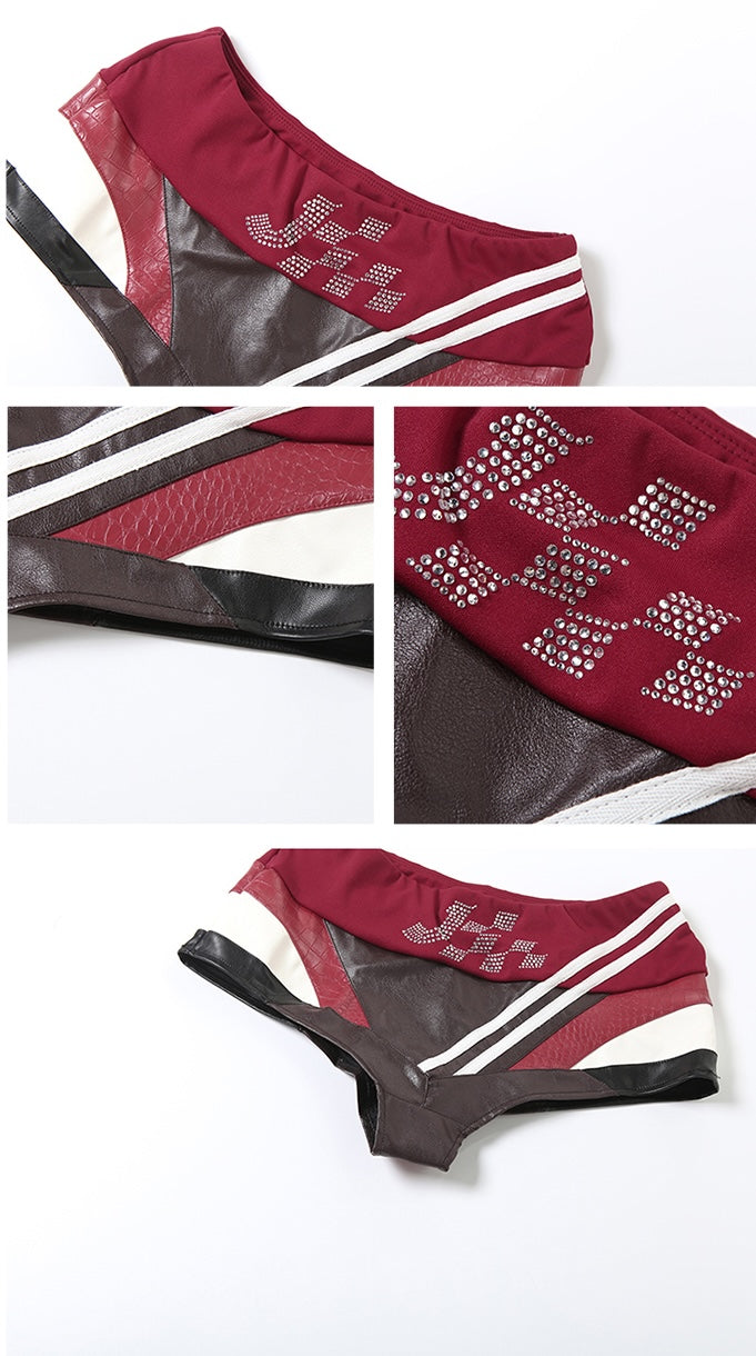 Red Asymmetric Stripe Panel Shorts