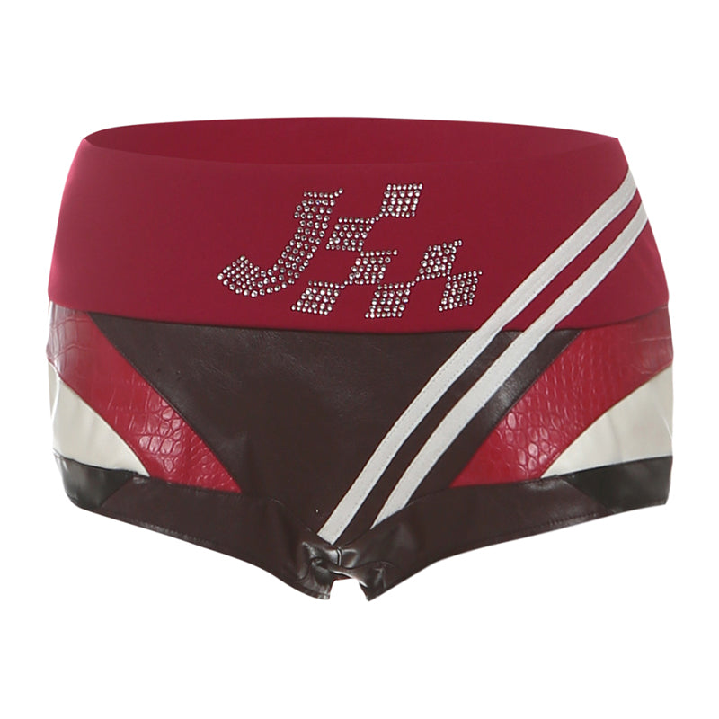 Red Asymmetric Stripe Panel Shorts