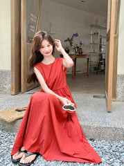 Red Backless Tie Vest And Skirt Set