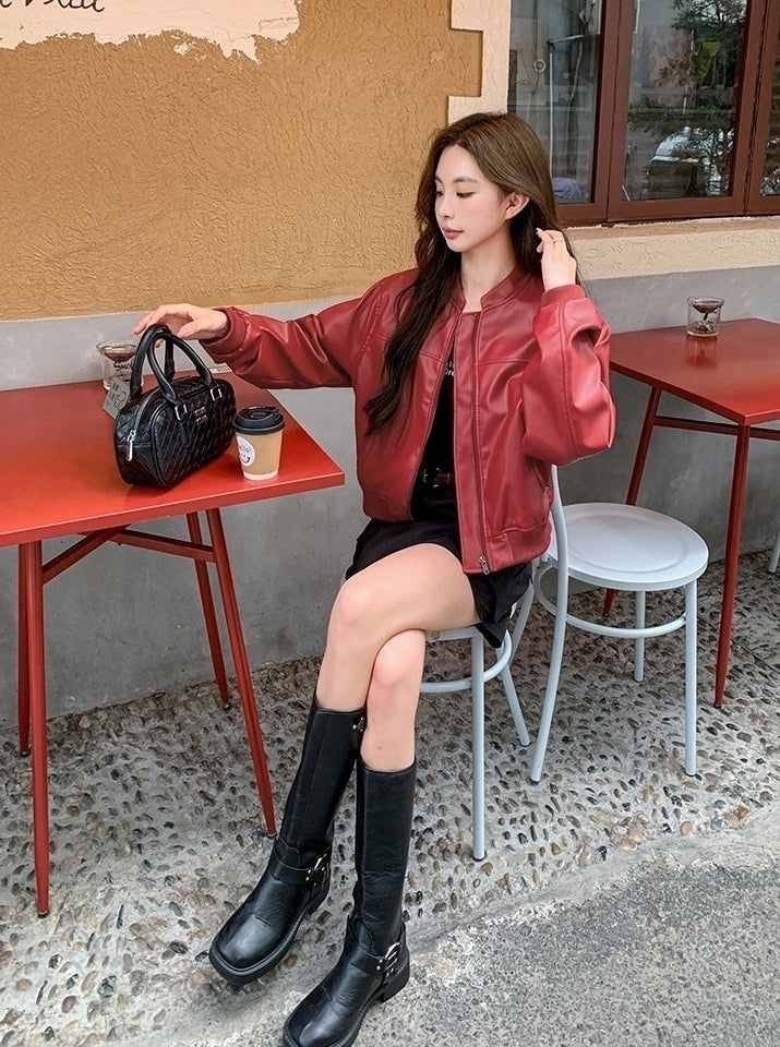 Red Baggy Leather Jacket