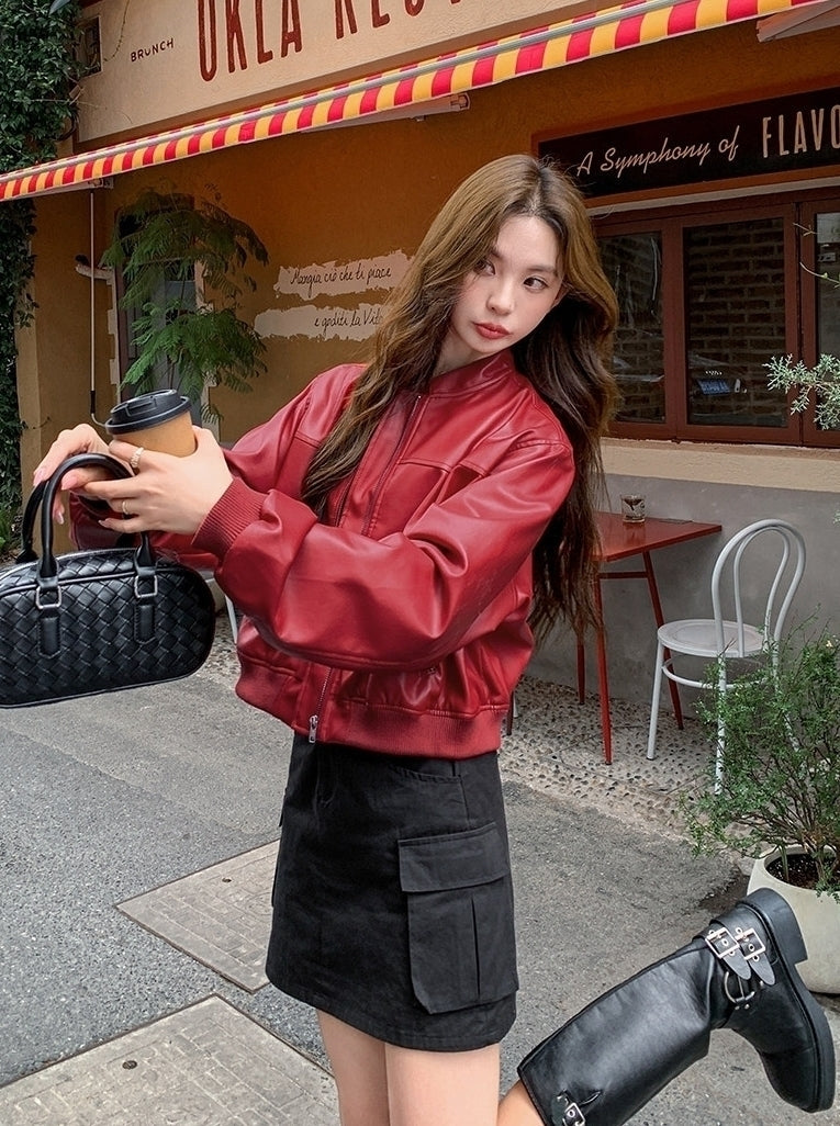 Red Baggy Leather Jacket