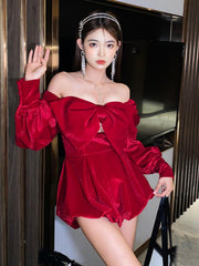 Red Big Bow Off-Shoulder Dress
