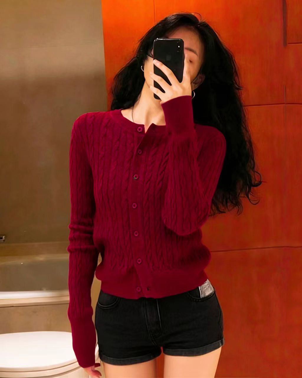 Red Cable Knit Cardigan