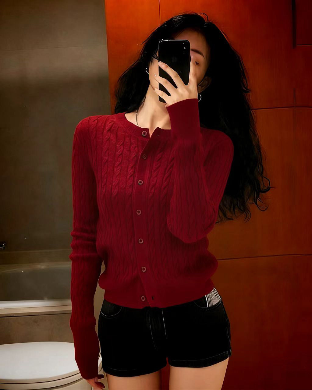 Red Cable Knit Cardigan