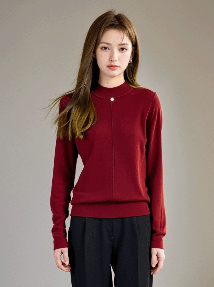 Red Christmas Plain Knit Sweater Top