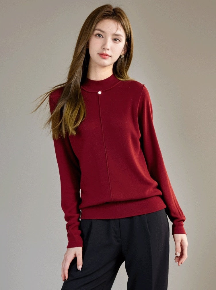 Red Christmas Plain Knit Sweater Top