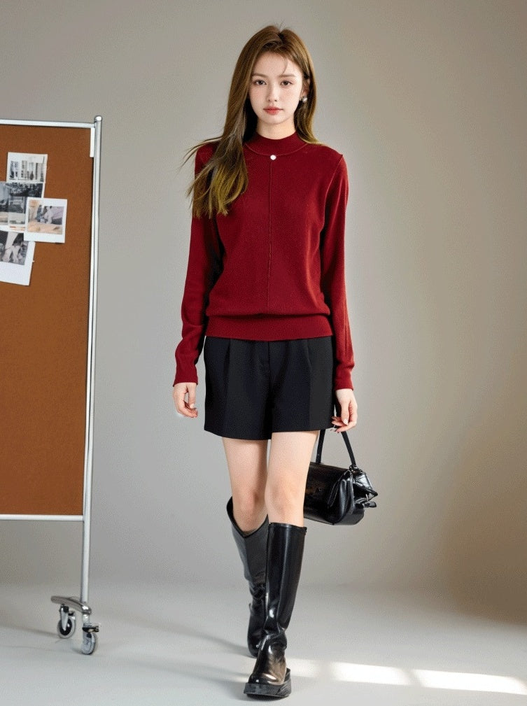 Red Christmas Plain Knit Sweater Top