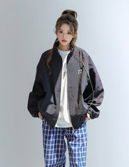 Red Colorblock Casual Stand Collar Jacket