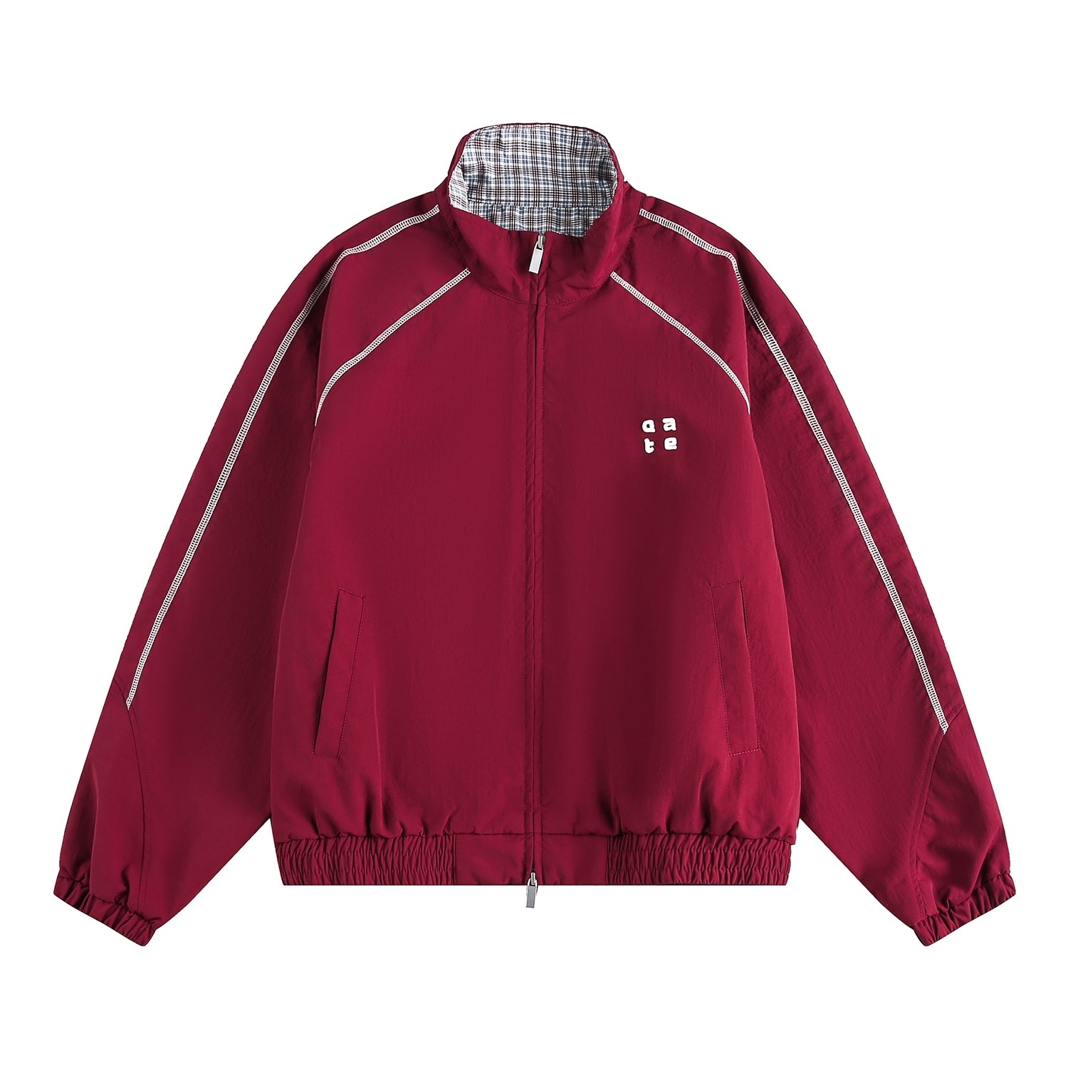 Red Colorblock Casual Stand Collar Jacket
