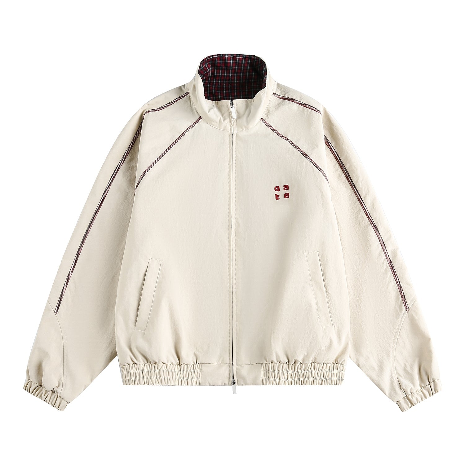 Red Colorblock Casual Stand Collar Jacket