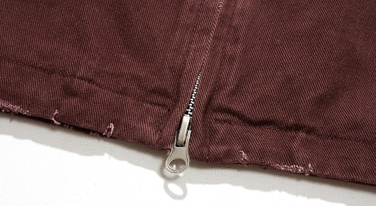 Red Contrast Collar Zip-Up Jacket