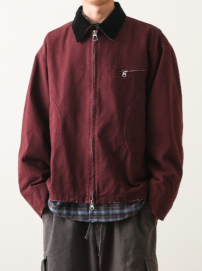 Red Contrast Collar Zip-Up Jacket