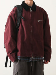 Red Contrast Collar Zip-Up Jacket