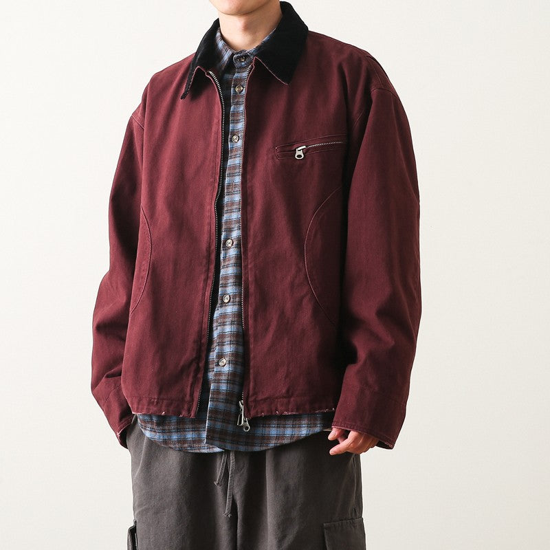 Red Contrast Collar Zip-Up Jacket