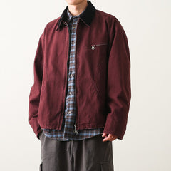 Red Contrast Collar Zip-Up Jacket