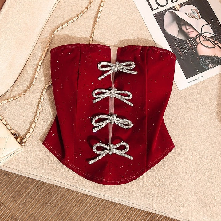 Red Corset Bowknot Accent Top